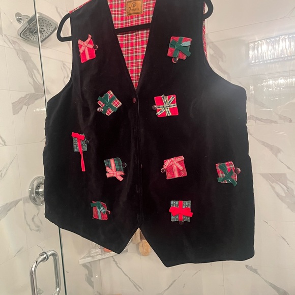 Vintage 🎁black, velvet Christmas🎁 vest size🎁 large🎄🎁 - Picture 7 of 17